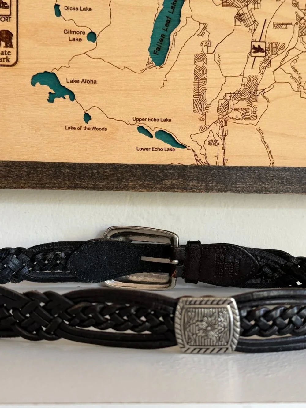 Vintage boho silver medallions genuine leather woven belt Sz S edelweiss
